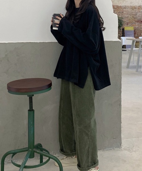 mielu(ミエル)の「ルーズスリットロンT(Tシャツ/カットソー・レディース・ホワイト/ブラック/ピンク・MEDIUM/LARGE)」の6枚目の写真