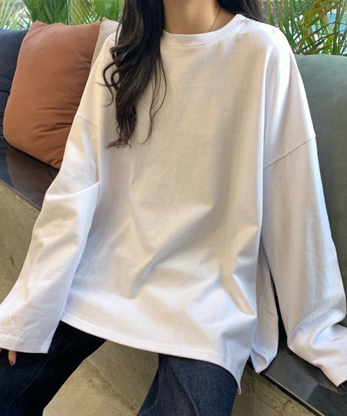 mielu(ミエル)の「ルーズスリットロンT(Tシャツ/カットソー・レディース・ホワイト/ブラック/ピンク・MEDIUM/LARGE)」の7枚目の写真