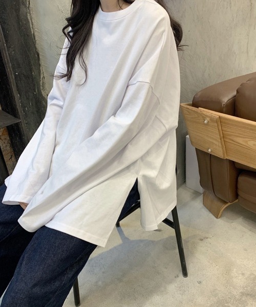 mielu(ミエル)の「ルーズスリットロンT(Tシャツ/カットソー・レディース・ホワイト/ブラック/ピンク・MEDIUM/LARGE)」の10枚目の写真