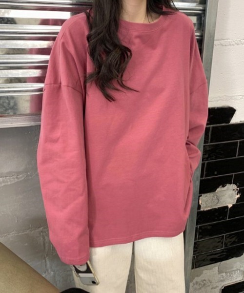 mielu(ミエル)の「ルーズスリットロンT(Tシャツ/カットソー・レディース・ホワイト/ブラック/ピンク・MEDIUM/LARGE)」の12枚目の写真