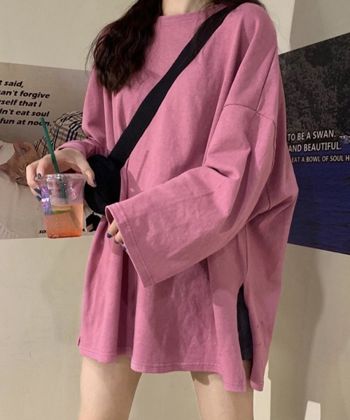 mielu(ミエル)の「ルーズスリットロンT(Tシャツ/カットソー・レディース・ホワイト/ブラック/ピンク・MEDIUM/LARGE)」の13枚目の写真