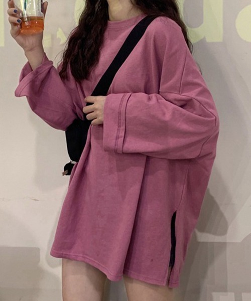 mielu(ミエル)の「ルーズスリットロンT(Tシャツ/カットソー・レディース・ホワイト/ブラック/ピンク・MEDIUM/LARGE)」の15枚目の写真