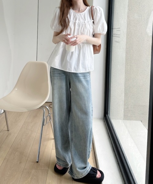 Ada.（エイダ）の「パフスリーブ ティアード ギャザー デザイン ブラウス（シャツ/ブラウス・レディース・ホワイト/アイボリー/ブルー・FREE）」の7枚目の写真
