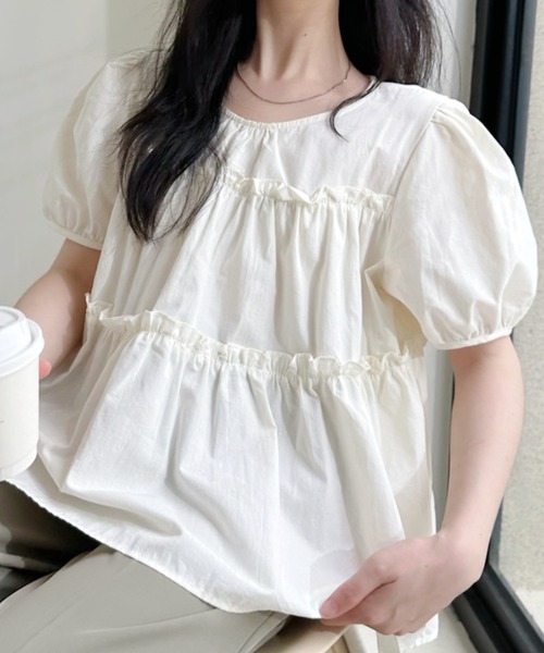 Ada.（エイダ）の「パフスリーブ ティアード ギャザー デザイン ブラウス（シャツ/ブラウス・レディース・ホワイト/アイボリー/ブルー・FREE）」の22枚目の写真