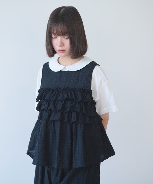 bulle de savon（ビュルデサボン）の「レノクロス frill ベスト（シャツ/ブラウス・レディース・ブラック/ホワイト・FREE）」の2枚目の写真