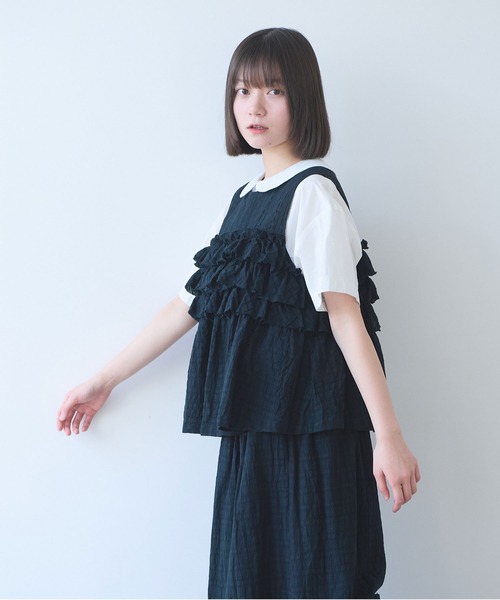 bulle de savon（ビュルデサボン）の「レノクロス frill ベスト（シャツ/ブラウス・レディース・ブラック/ホワイト・FREE）」の19枚目の写真