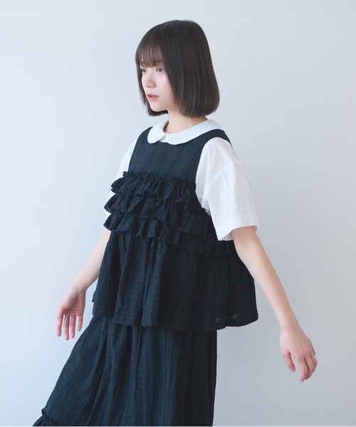 bulle de savon（ビュルデサボン）の「レノクロス frill ベスト（シャツ/ブラウス・レディース・ブラック/ホワイト・FREE）」の20枚目の写真