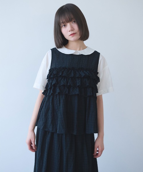 bulle de savon（ビュルデサボン）の「レノクロス frill ベスト（シャツ/ブラウス・レディース・ブラック/ホワイト・FREE）」の17枚目の写真
