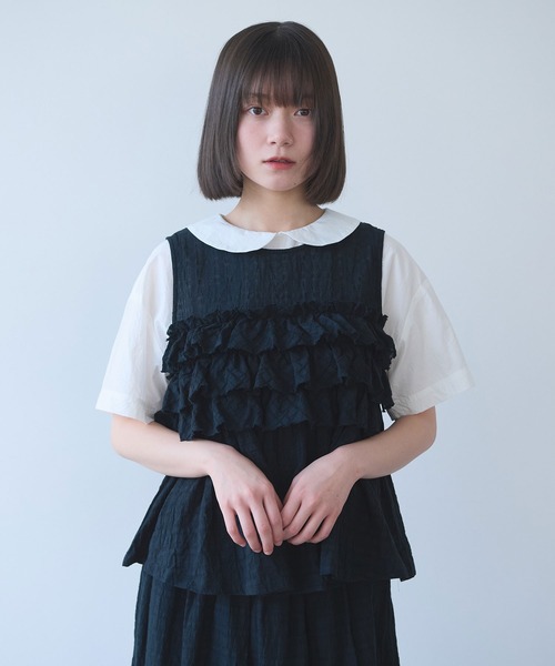 bulle de savon（ビュルデサボン）の「レノクロス frill ベスト（シャツ/ブラウス・レディース・ブラック/ホワイト・FREE）」の18枚目の写真