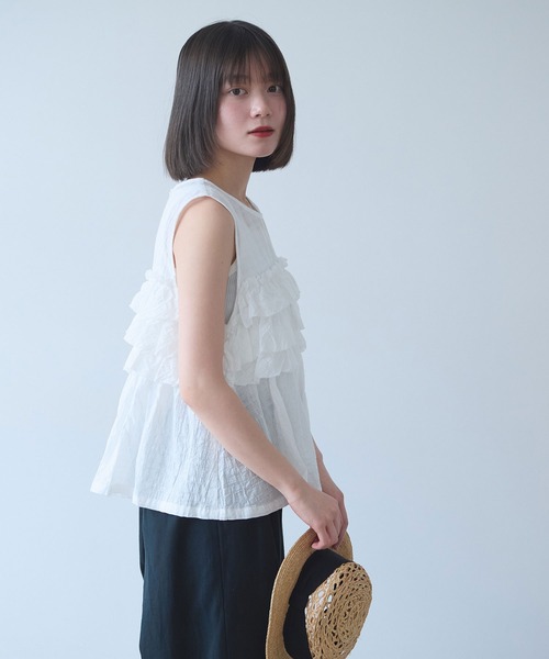 bulle de savon（ビュルデサボン）の「レノクロス frill ベスト（シャツ/ブラウス・レディース・ブラック/ホワイト・FREE）」の11枚目の写真