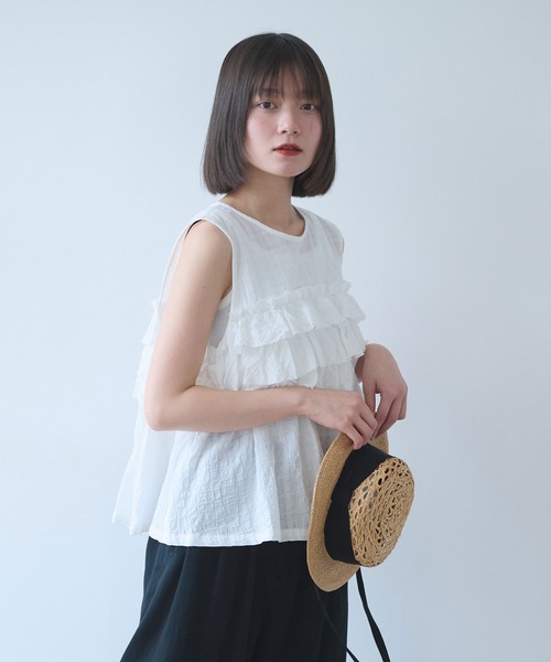 bulle de savon（ビュルデサボン）の「レノクロス frill ベスト（シャツ/ブラウス・レディース・ブラック/ホワイト・FREE）」の8枚目の写真