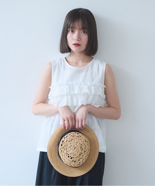 bulle de savon（ビュルデサボン）の「レノクロス frill ベスト（シャツ/ブラウス・レディース・ブラック/ホワイト・FREE）」の9枚目の写真