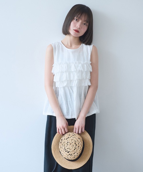 bulle de savon（ビュルデサボン）の「レノクロス frill ベスト（シャツ/ブラウス・レディース・ブラック/ホワイト・FREE）」の7枚目の写真