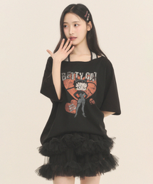 [SET] ベティブープ ベティキャット ホルターネック オフショルダー 半袖Tシャツ_ブラック