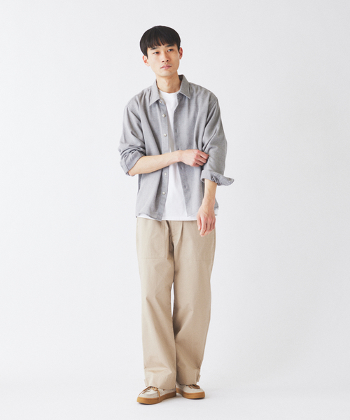 JOURNAL STANDARD relume（ジャーナルスタンダード　レリューム）の「リネンブレンド メランジドビー シャツ（シャツ/ブラウス・メンズ・ダークグリーン/ホワイト×ホワイト/ブラウン・MEDIUM/LARGE）」の4枚目の写真