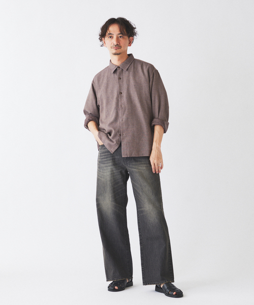 JOURNAL STANDARD relume（ジャーナルスタンダード　レリューム）の「リネンブレンド メランジドビー シャツ（シャツ/ブラウス・メンズ・ダークグリーン/ホワイト×ホワイト/ブラウン・MEDIUM/LARGE）」の5枚目の写真