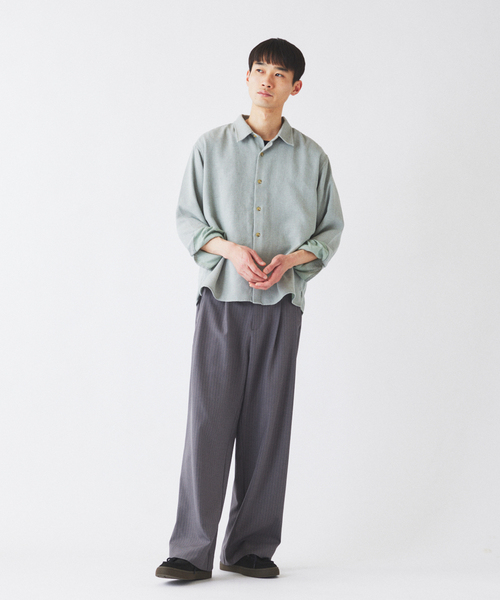 JOURNAL STANDARD relume（ジャーナルスタンダード　レリューム）の「リネンブレンド メランジドビー シャツ（シャツ/ブラウス・メンズ・ダークグリーン/ホワイト×ホワイト/ブラウン・MEDIUM/LARGE）」の6枚目の写真