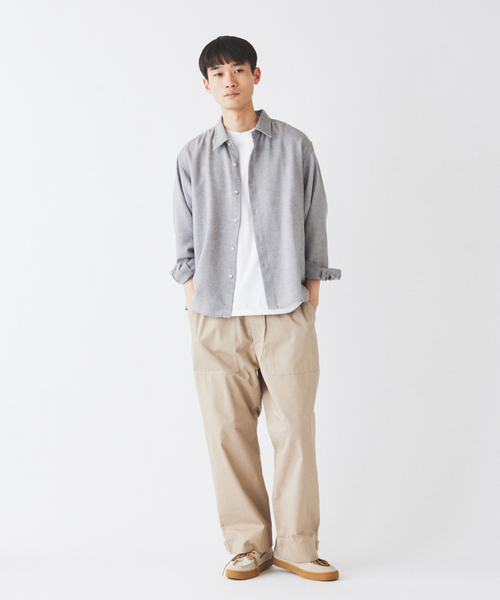 JOURNAL STANDARD relume（ジャーナルスタンダード　レリューム）の「リネンブレンド メランジドビー シャツ（シャツ/ブラウス・メンズ・ダークグリーン/ホワイト×ホワイト/ブラウン・MEDIUM/LARGE）」の7枚目の写真