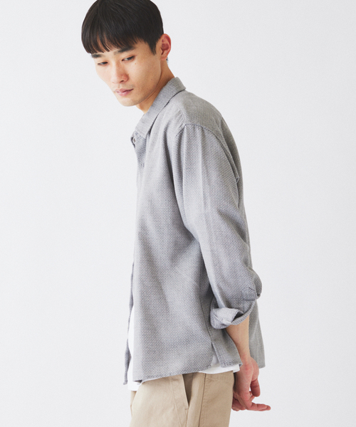 JOURNAL STANDARD relume（ジャーナルスタンダード　レリューム）の「リネンブレンド メランジドビー シャツ（シャツ/ブラウス・メンズ・ダークグリーン/ホワイト×ホワイト/ブラウン・MEDIUM/LARGE）」の11枚目の写真