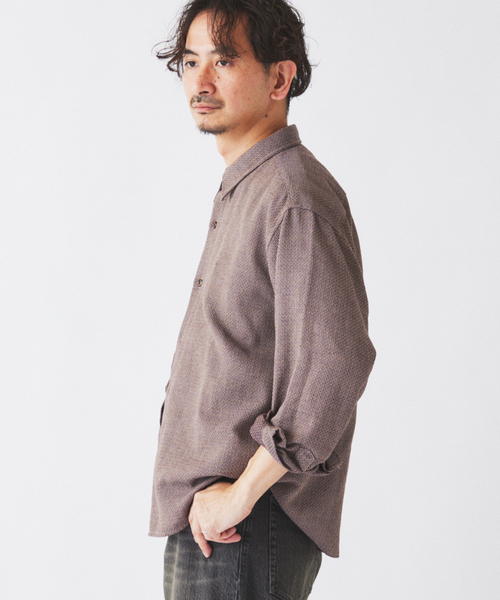 JOURNAL STANDARD relume（ジャーナルスタンダード　レリューム）の「リネンブレンド メランジドビー シャツ（シャツ/ブラウス・メンズ・ダークグリーン/ホワイト×ホワイト/ブラウン・MEDIUM/LARGE）」の20枚目の写真