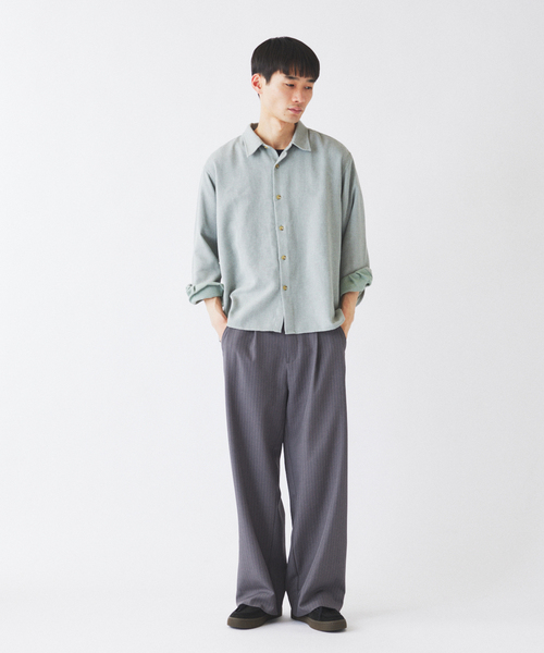 JOURNAL STANDARD relume（ジャーナルスタンダード　レリューム）の「リネンブレンド メランジドビー シャツ（シャツ/ブラウス・メンズ・ダークグリーン/ホワイト×ホワイト/ブラウン・MEDIUM/LARGE）」の22枚目の写真