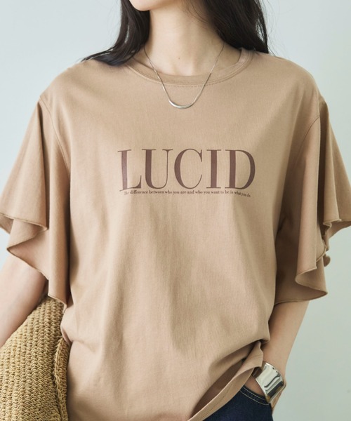 Doux archives(ドゥアルシーヴ)の「袖フリルプリントTシャツ(Tシャツ/カットソー・レディース・チャコールグレー/キャメル/オフホワイト・FREE)」の3枚目の写真