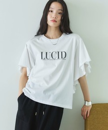 袖フリルプリントTシャツ