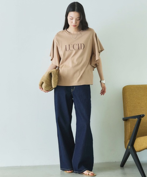 Doux archives(ドゥアルシーヴ)の「袖フリルプリントTシャツ(Tシャツ/カットソー・レディース・チャコールグレー/キャメル/オフホワイト・FREE)」の7枚目の写真