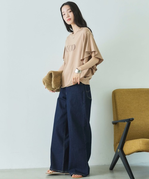 Doux archives(ドゥアルシーヴ)の「袖フリルプリントTシャツ(Tシャツ/カットソー・レディース・チャコールグレー/キャメル/オフホワイト・FREE)」の8枚目の写真