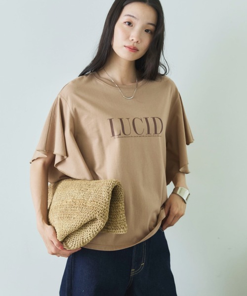 Doux archives(ドゥアルシーヴ)の「袖フリルプリントTシャツ(Tシャツ/カットソー・レディース・チャコールグレー/キャメル/オフホワイト・FREE)」の12枚目の写真