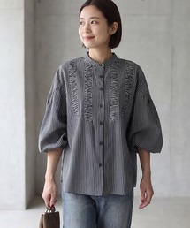 STYLE DELI | ストライプ柄ヨーク装飾バンドカラーシャツ(シャツ/ブラウス)