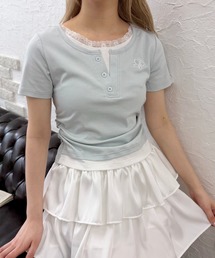 レースネックレイヤードTシャツ