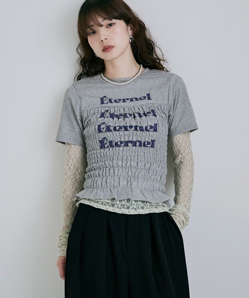 etoll.（エトル）の「シャーリングコンパクトロゴTシャツ（Tシャツ/カットソー・レディース・杢グレー/オフホワイト/ブラック/ネイビー・FREE）」の18枚目の写真