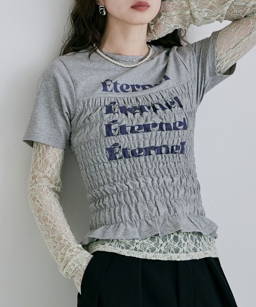 etoll.（エトル）の「シャーリングコンパクトロゴTシャツ（Tシャツ/カットソー・レディース・杢グレー/オフホワイト/ブラック/ネイビー・FREE）」の19枚目の写真