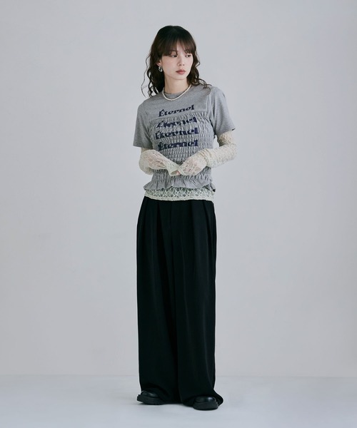 etoll.（エトル）の「シャーリングコンパクトロゴTシャツ（Tシャツ/カットソー・レディース・杢グレー/オフホワイト/ブラック/ネイビー・FREE）」の21枚目の写真