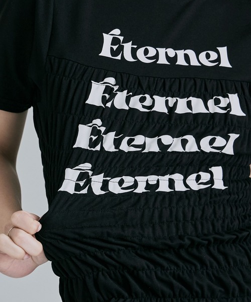 etoll.（エトル）の「シャーリングコンパクトロゴTシャツ（Tシャツ/カットソー・レディース・杢グレー/オフホワイト/ブラック/ネイビー・FREE）」の6枚目の写真