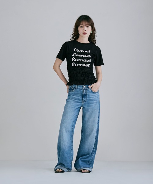 etoll.（エトル）の「シャーリングコンパクトロゴTシャツ（Tシャツ/カットソー・レディース・杢グレー/オフホワイト/ブラック/ネイビー・FREE）」の8枚目の写真