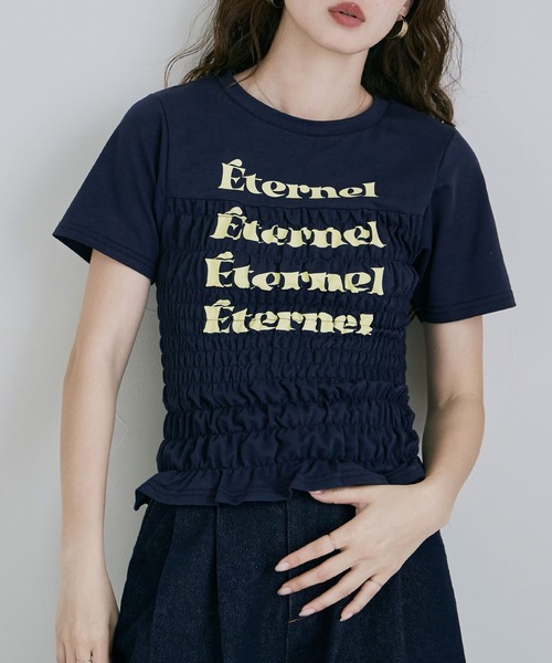etoll.（エトル）の「シャーリングコンパクトロゴTシャツ（Tシャツ/カットソー・レディース・杢グレー/オフホワイト/ブラック/ネイビー・FREE）」の11枚目の写真