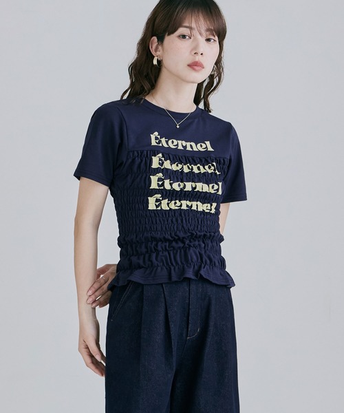 etoll.（エトル）の「シャーリングコンパクトロゴTシャツ（Tシャツ/カットソー・レディース・杢グレー/オフホワイト/ブラック/ネイビー・FREE）」の13枚目の写真