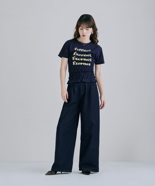 etoll.（エトル）の「シャーリングコンパクトロゴTシャツ（Tシャツ/カットソー・レディース・杢グレー/オフホワイト/ブラック/ネイビー・FREE）」の14枚目の写真