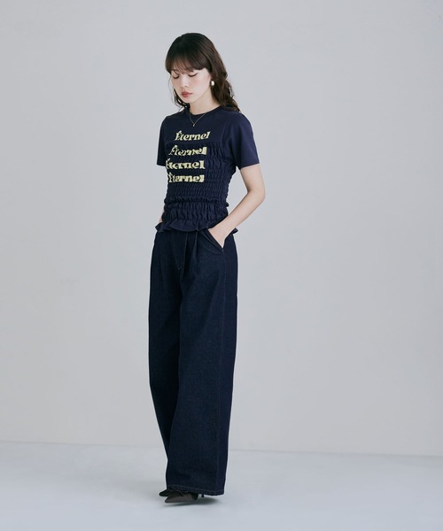 etoll.（エトル）の「シャーリングコンパクトロゴTシャツ（Tシャツ/カットソー・レディース・杢グレー/オフホワイト/ブラック/ネイビー・FREE）」の15枚目の写真
