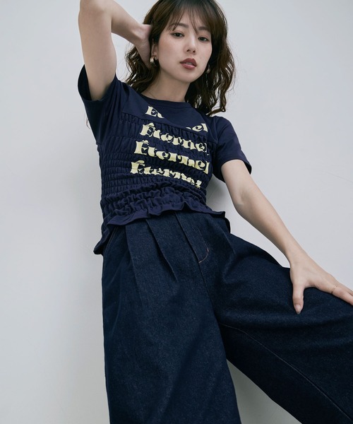etoll.（エトル）の「シャーリングコンパクトロゴTシャツ（Tシャツ/カットソー・レディース・杢グレー/オフホワイト/ブラック/ネイビー・FREE）」の17枚目の写真