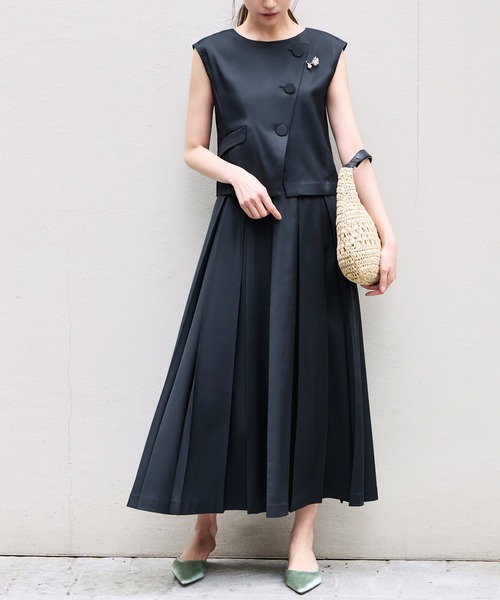 RUIRUE BOUTIQUE(ルイルエブティック)の「洗える ストレッチ | アシンメトリー ジレ & ボックス プリーツスカート セットアップ | 夏ワンピース・夏セットアップ・スカートセットアップ・ロングスカート(セットアップ・レディース・グレー/ライトベージュ/ネイビー・S/M/L)」の12枚目の写真