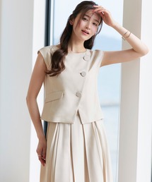 RUIRUE BOUTIQUE（ルイルエブティック）の「洗える ストレッチ ｜ アシンメトリー ジレ ＆ ボックス プリーツスカート セットアップ ｜ 夏ワンピース・夏セットアップ・スカートセットアップ・ロングスカート（セットアップ）」
