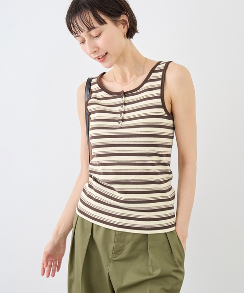 ROPE' PICNIC（ロペピクニック）の「マルチボーダーヘンリーネックタンクトップ（タンクトップ・レディース・サックスブルー/ホワイト系その他5/ブラウン・FREE）」の15枚目の写真