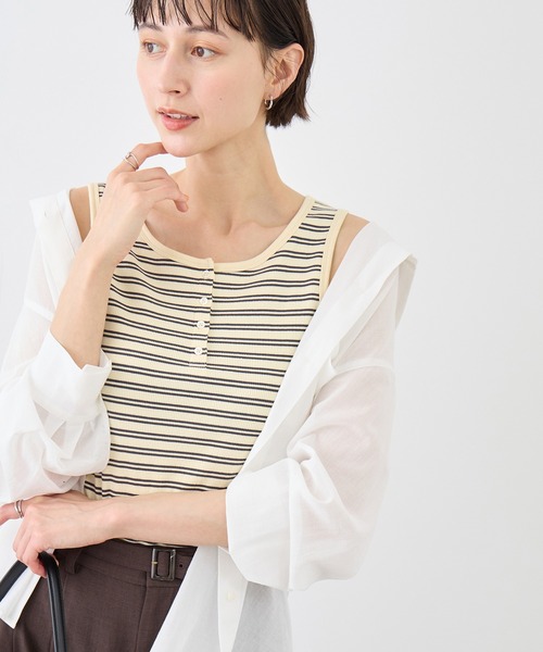 ROPE' PICNIC（ロペピクニック）の「マルチボーダーヘンリーネックタンクトップ（タンクトップ・レディース・サックスブルー/ホワイト系その他5/ブラウン・FREE）」の6枚目の写真