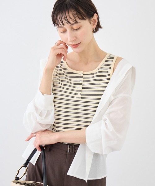 ROPE' PICNIC（ロペピクニック）の「マルチボーダーヘンリーネックタンクトップ（タンクトップ・レディース・サックスブルー/ホワイト系その他5/ブラウン・FREE）」の7枚目の写真