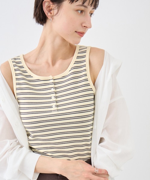 ROPE' PICNIC（ロペピクニック）の「マルチボーダーヘンリーネックタンクトップ（タンクトップ・レディース・サックスブルー/ホワイト系その他5/ブラウン・FREE）」の8枚目の写真