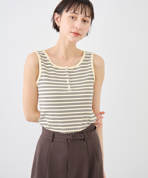 ROPE' PICNIC（ロペピクニック）の「マルチボーダーヘンリーネックタンクトップ（タンクトップ・レディース・サックスブルー/ホワイト系その他5/ブラウン・FREE）」の9枚目の写真