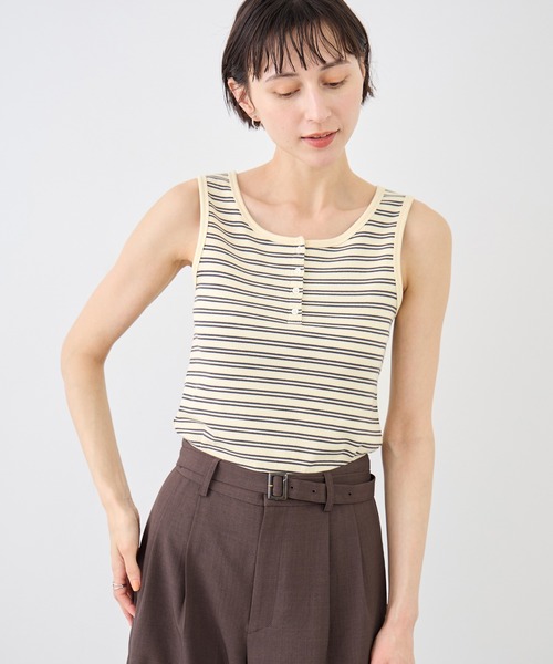 ROPE' PICNIC（ロペピクニック）の「マルチボーダーヘンリーネックタンクトップ（タンクトップ・レディース・サックスブルー/ホワイト系その他5/ブラウン・FREE）」の10枚目の写真